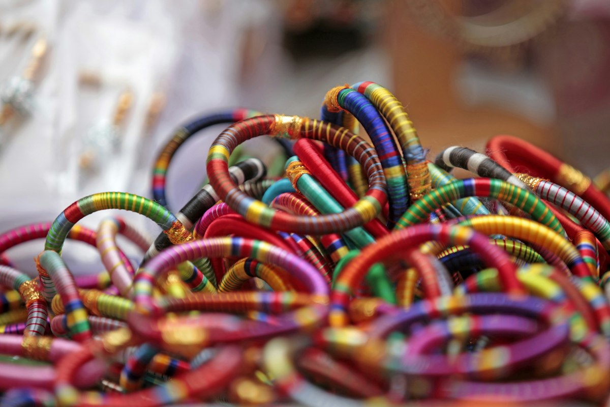 Silk thread wrapped bangles in bright stripes
